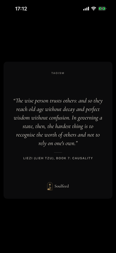 A Soulfeed share card with a passage on a dark background